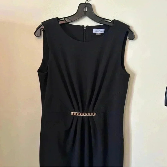 Calvin Klein Black Sheath Dress with Gold Broach - Picture 4 of 7
